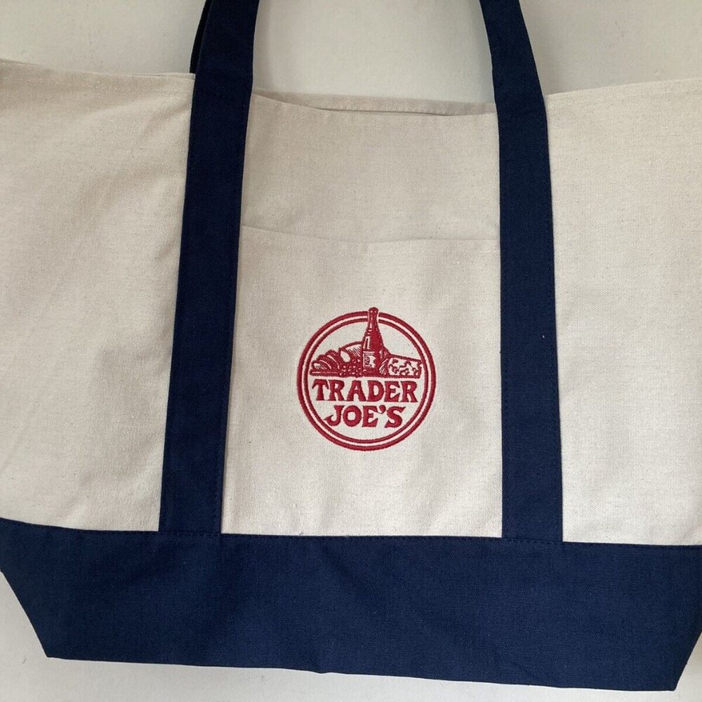 Trader Joe's Canvas Tote Bag NWT New With Tags Viral NAVY BLUE - Picture 5 of 5